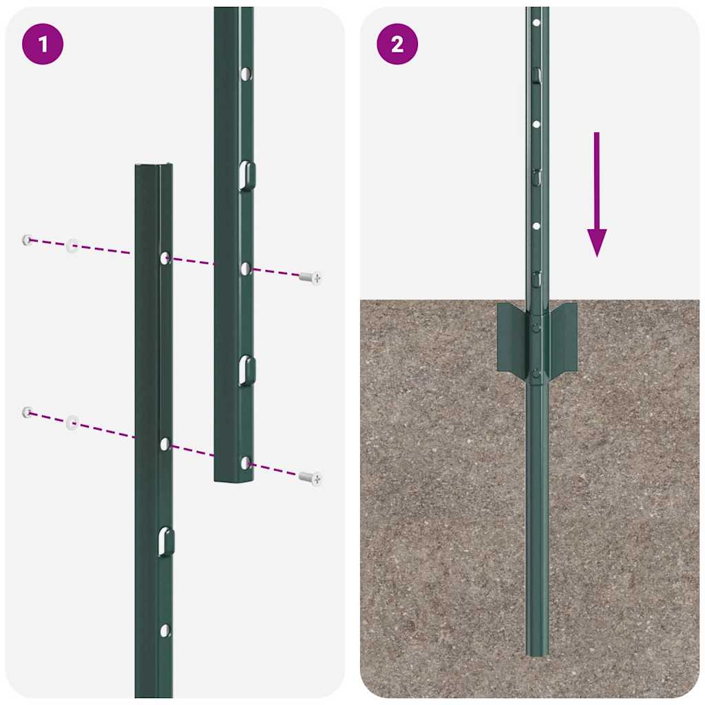 Stup za ogradu 5 pcs Zelena 150 cm Čelik