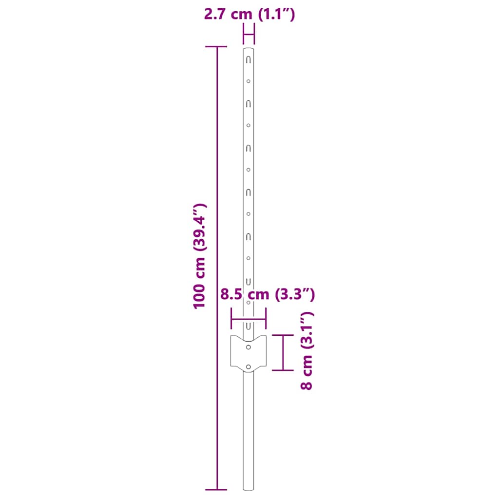 Stup za ogradu 5 pcs Siva 60 cm Čelik