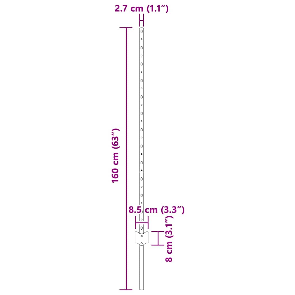 Stup za ogradu 5 pcs Siva 120 cm Čelik