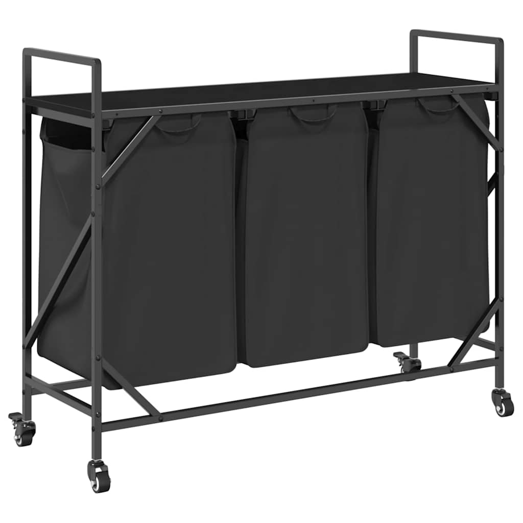 Košara za rublje s 3 odjeljka i kotačićima, crni hrast