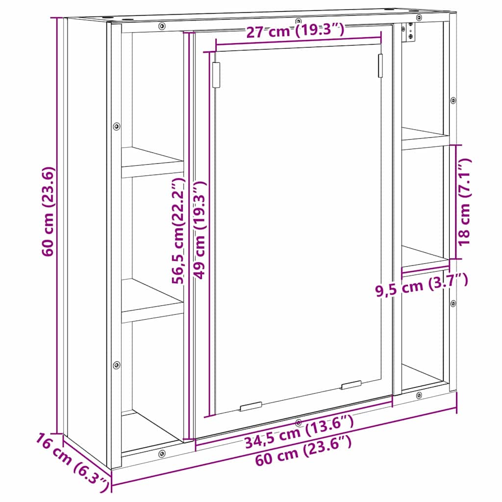 Ogledalo ormar Sonoma hrast 60 x 16 x 60 cm Konstruirano drvo