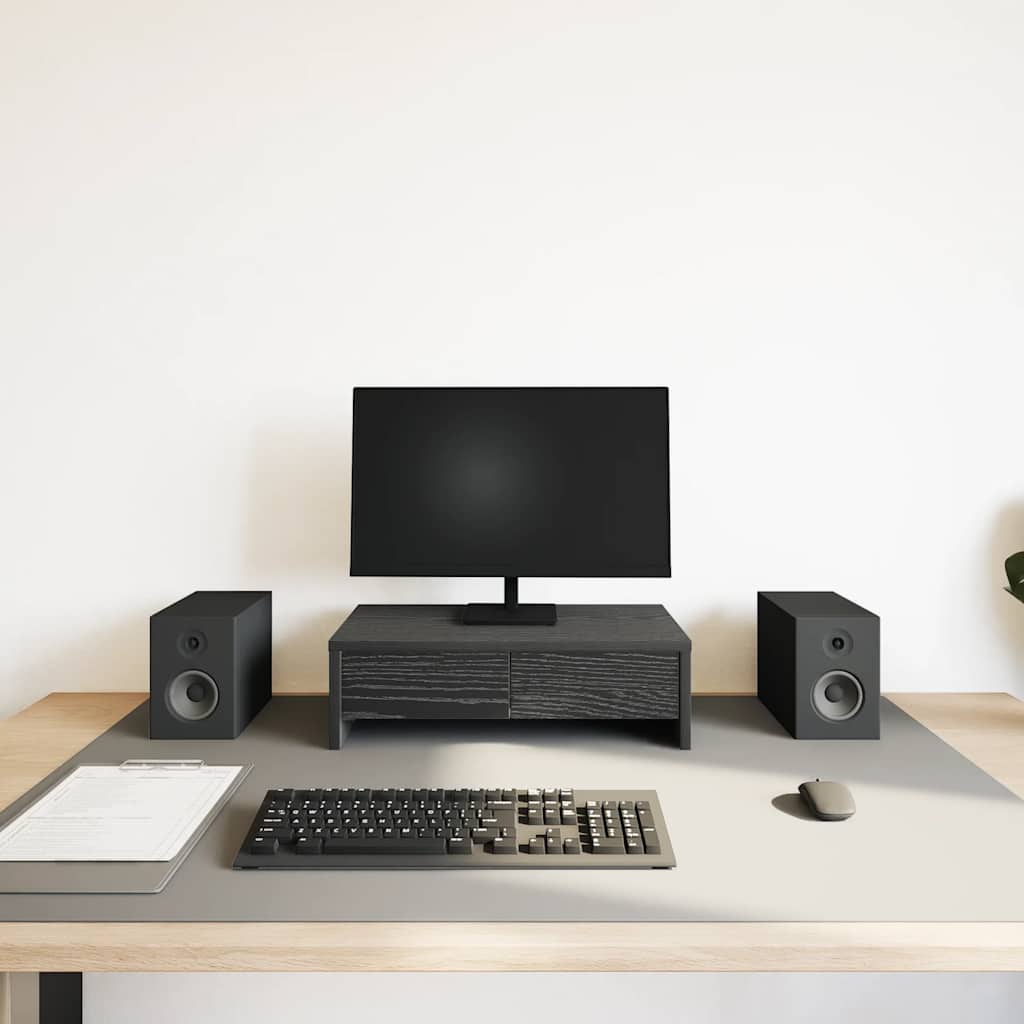 Stalak za monitor s ladicama Crni hrast 50x27x15 cm Konstruirano drvo