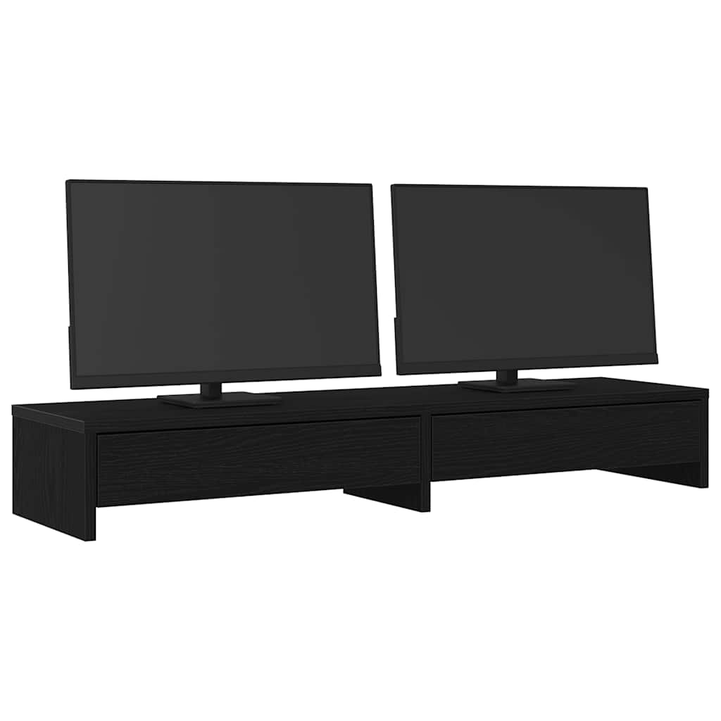 Stalak za monitor s ladicama Crni hrast 100x27x15 cm Konstruirano drvo