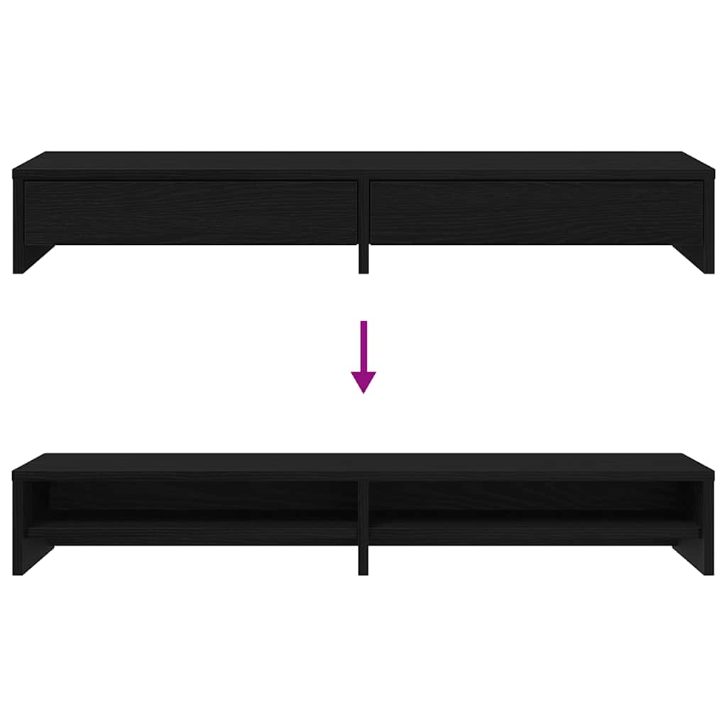 Stalak za monitor s ladicama Crni hrast 100x27x15 cm Konstruirano drvo