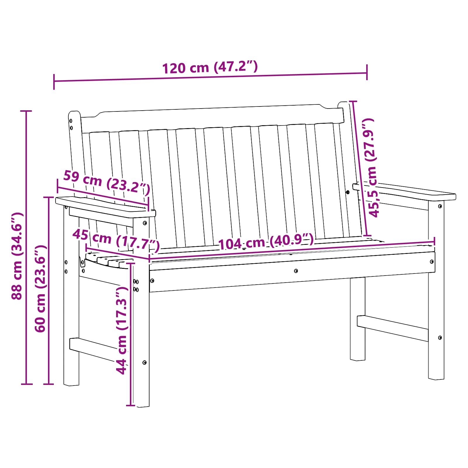 Vrtna klupa Crna 120 x 59 x 88 cm HDPE