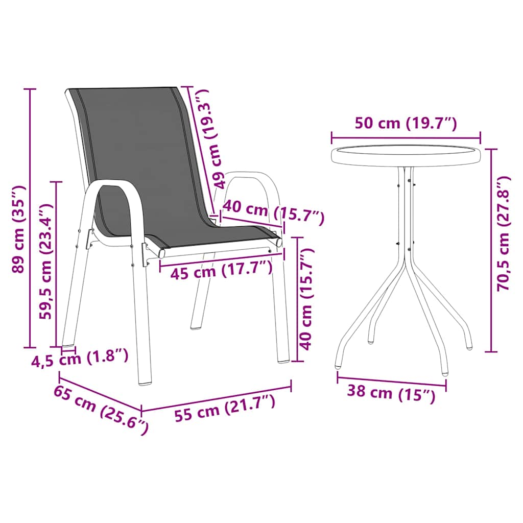 Bistro set za vrt 3 pcs Crna Čelik