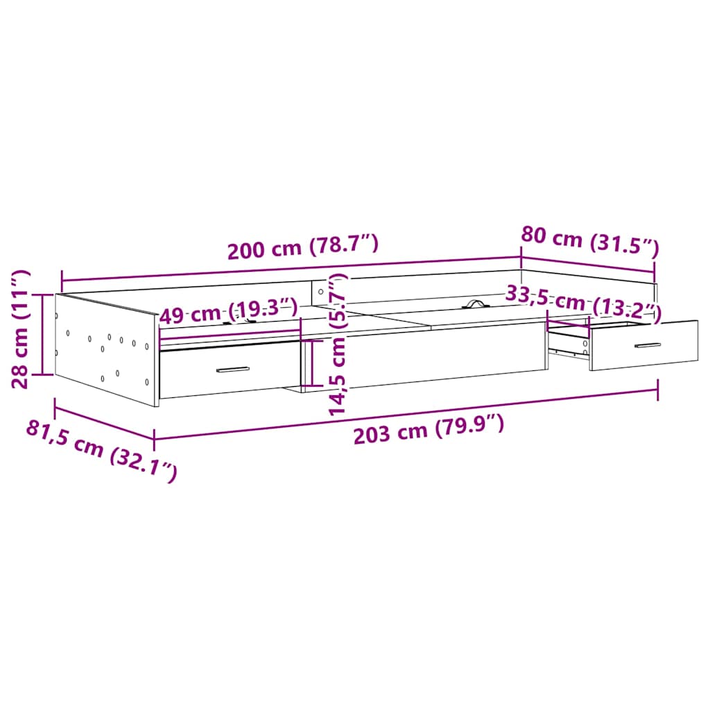 Krevetna konstrukcija s uzglavljem Betonski sivi 80 x 200 cm