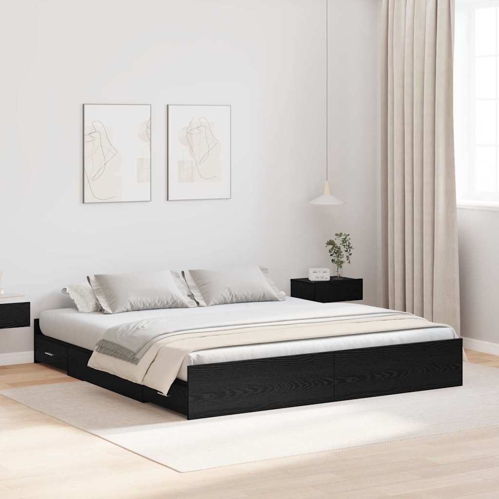 Krevet s ladicama Crni hrast 200 x 200 cm Konstruirano drvo