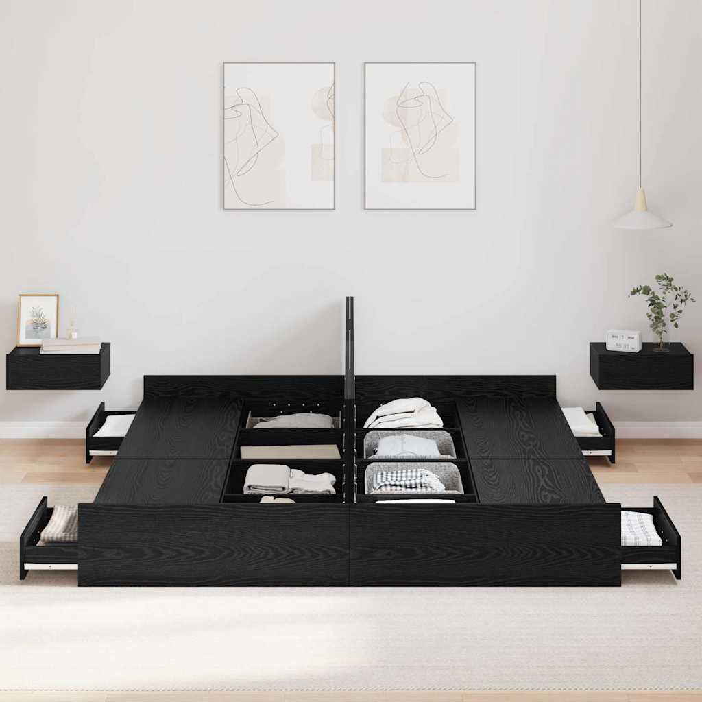 Krevet s ladicama Crni hrast 180 x 200 cm Konstruirano drvo