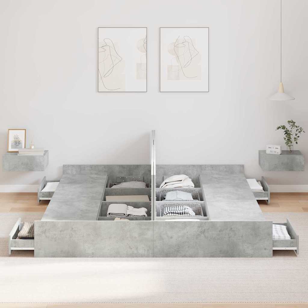 Krevet s ladicama Betonski sivi 180 x 200 cm Konstruirano drvo