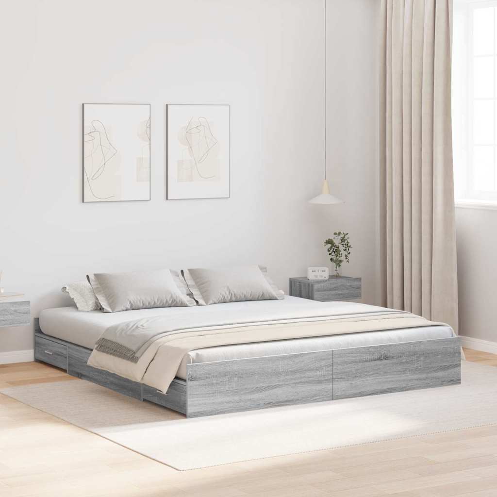 Krevet s ladicama Siva Sonoma 180 x 200 cm Konstruirano drvo