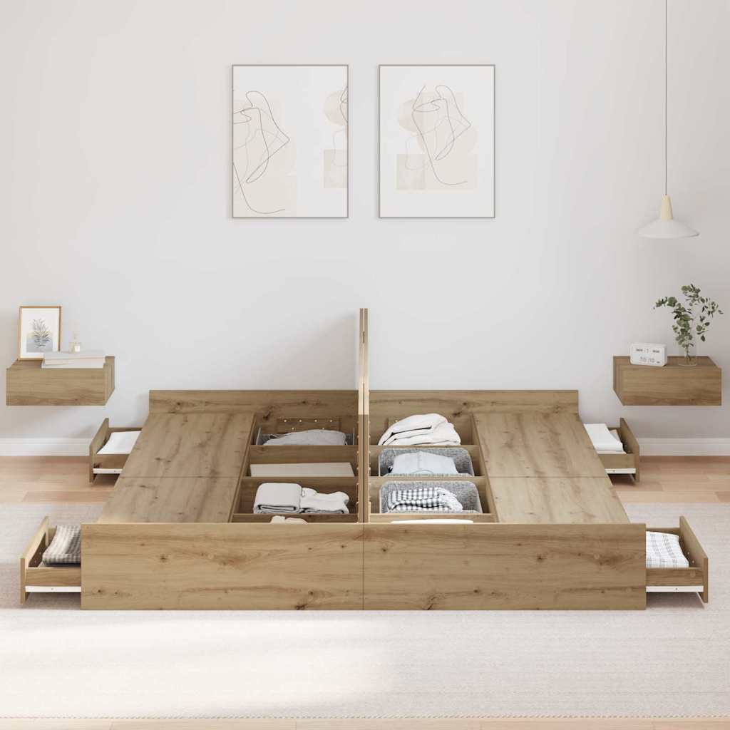 Krevet s ladicama s uzglavljem Umjetnički hrast 180 x 200 cm