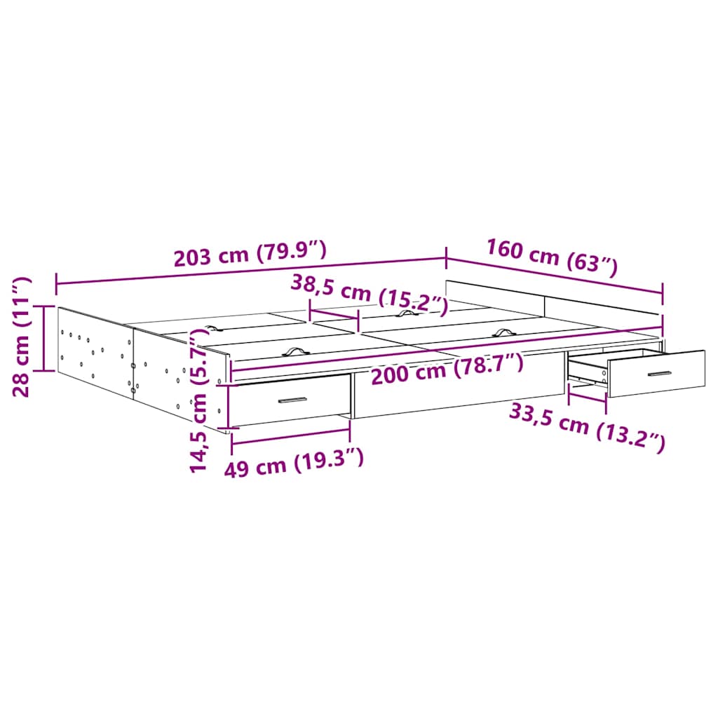 Krevet s ladicama Bijelo 160 x 200 cm Konstruirano drvo