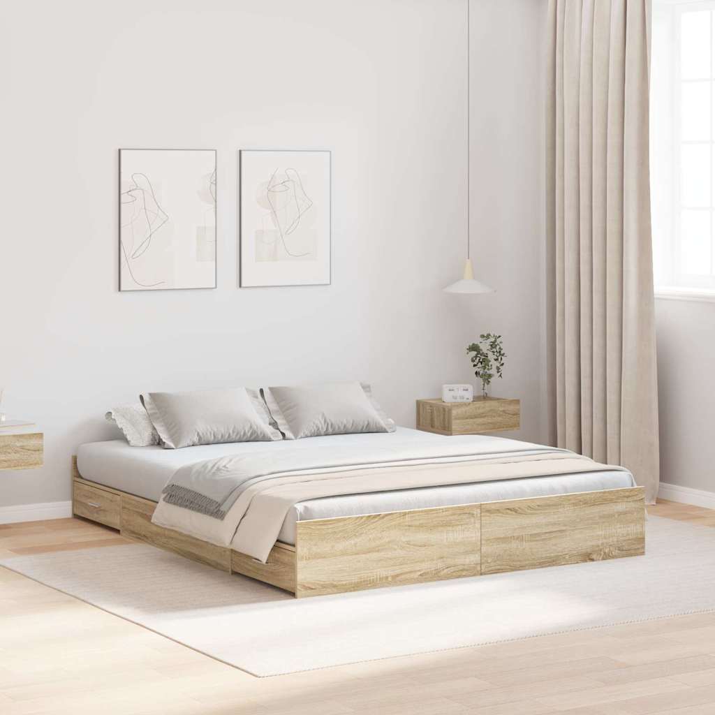 Krevet s ladicama Sonoma hrast 160 x 200 cm Konstruirano drvo
