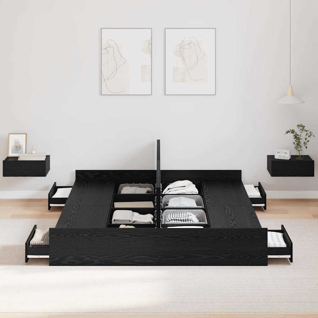 Krevet s ladicama Crni hrast 150 x 200 cm Konstruirano drvo