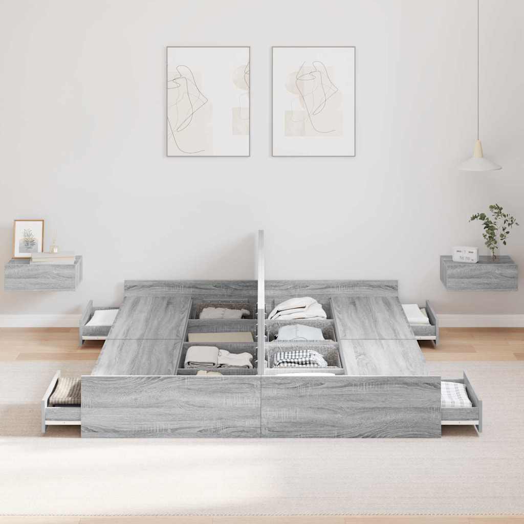 Krevet s ladicama Siva Sonoma 150 x 200 cm Konstruirano drvo