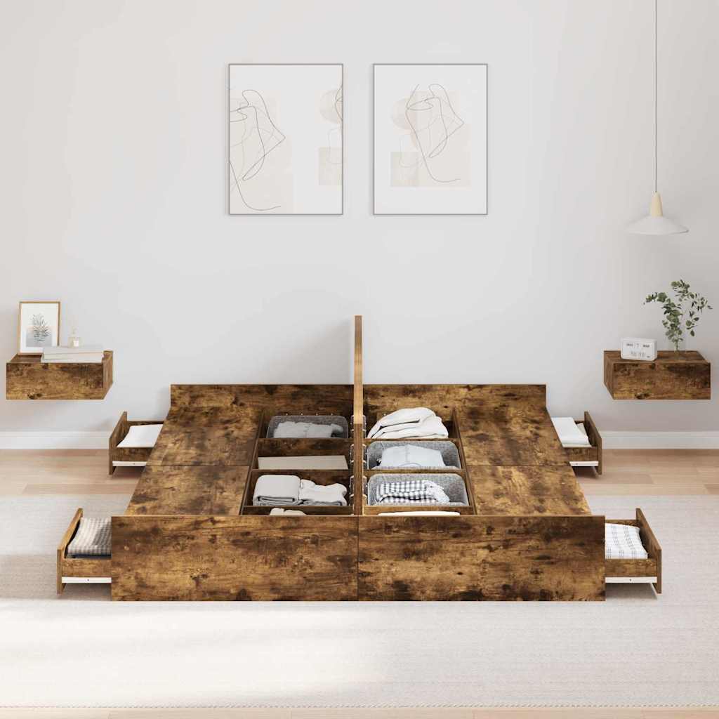 Krevet s ladicama Dimljeni hrast 140 x 200 cm Konstruirano drvo