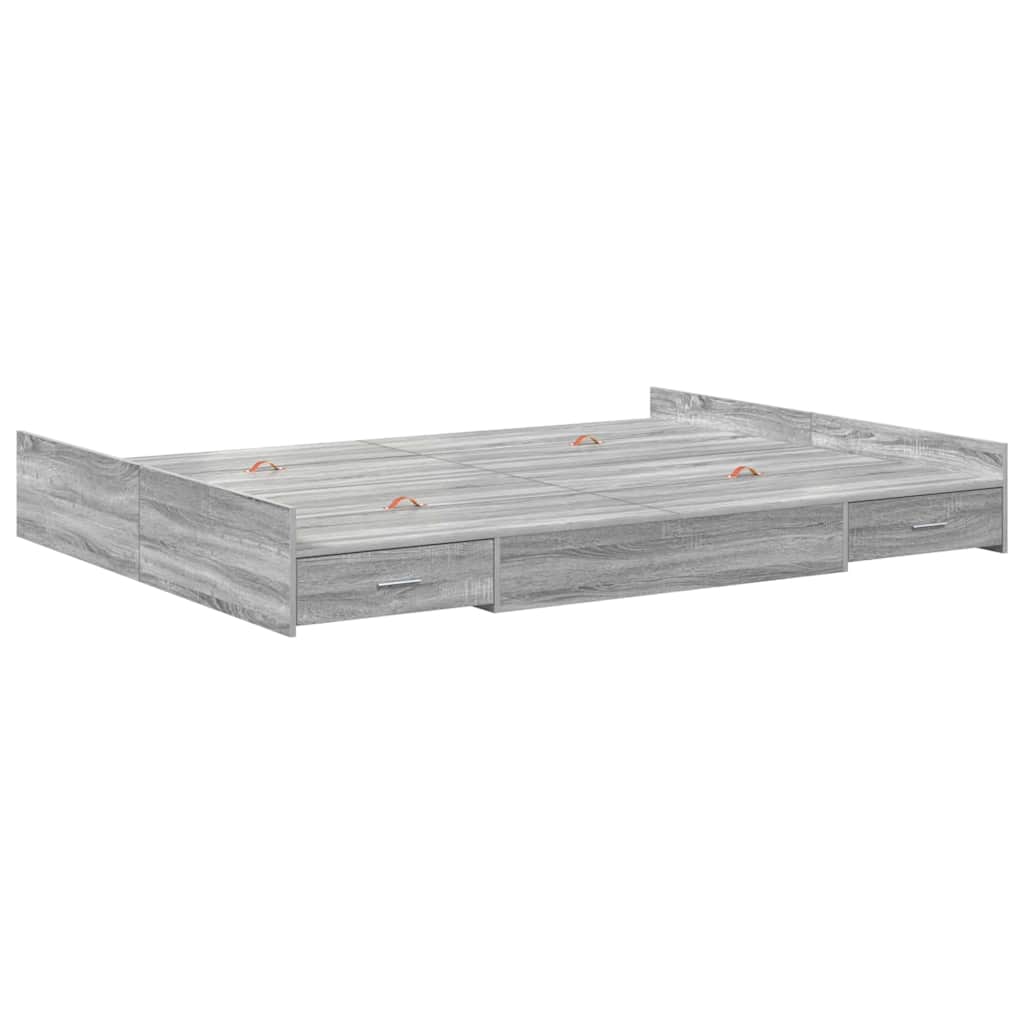 Krevet s ladicama Siva Sonoma 140 x 200 cm Konstruirano drvo