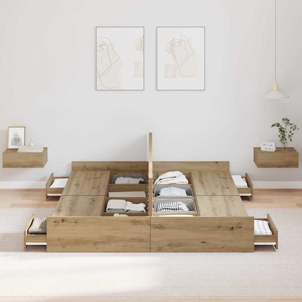 Krevet s ladicama s uzglavljem Umjetnički hrast 140 x 200 cm