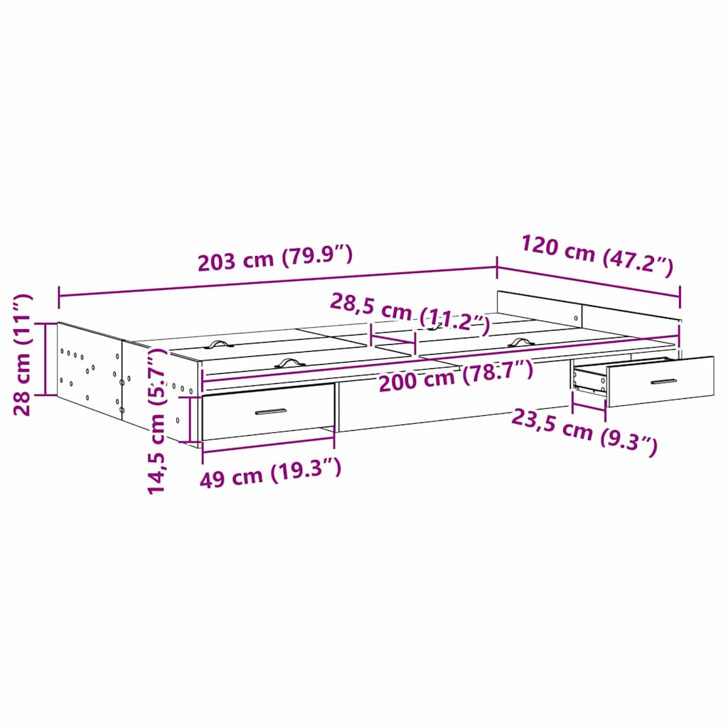 Krevet s ladicama Dimljeni hrast 120 x 200 cm Konstruirano drvo
