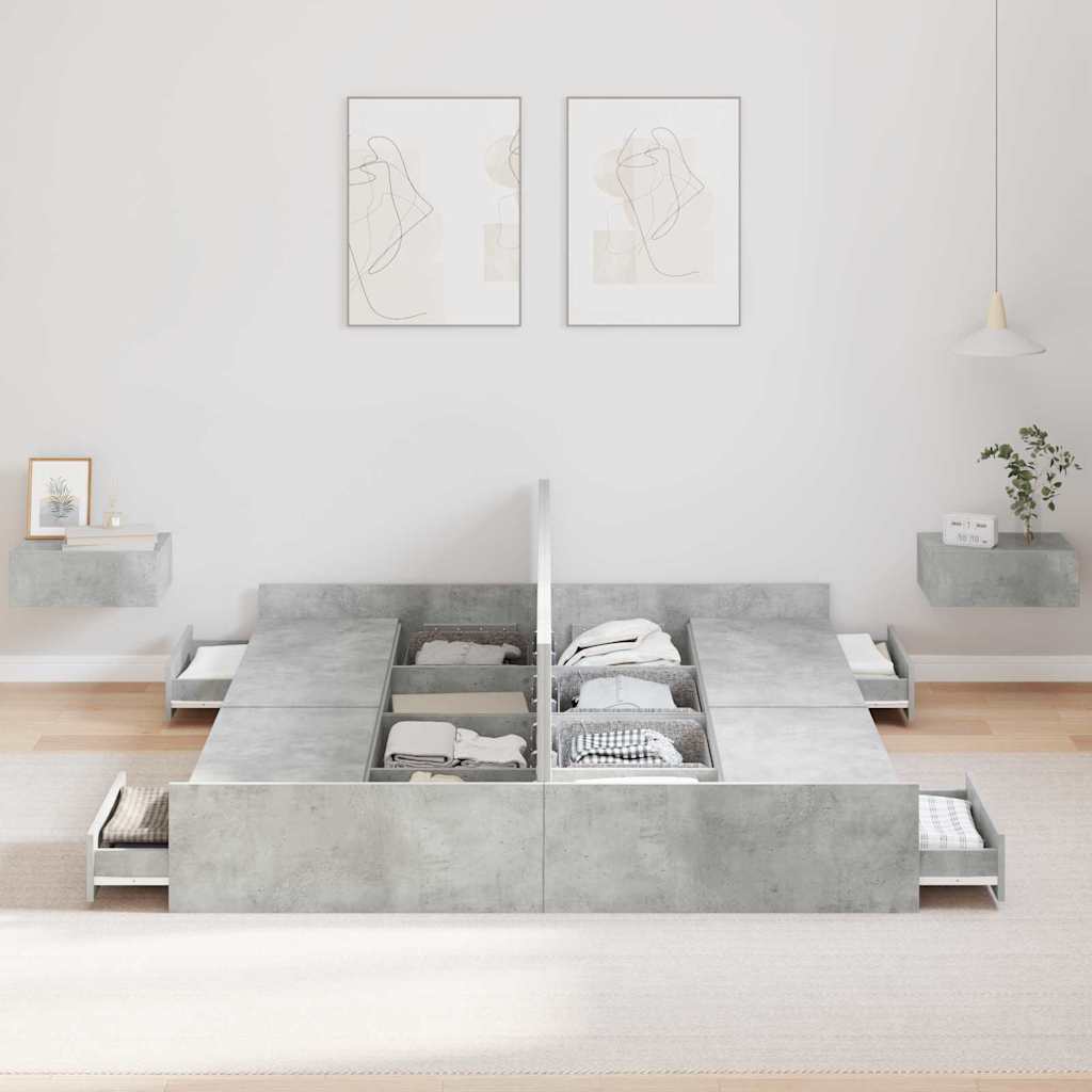 Krevet s ladicama Betonski sivi 135 x 190 cm Konstruirano drvo