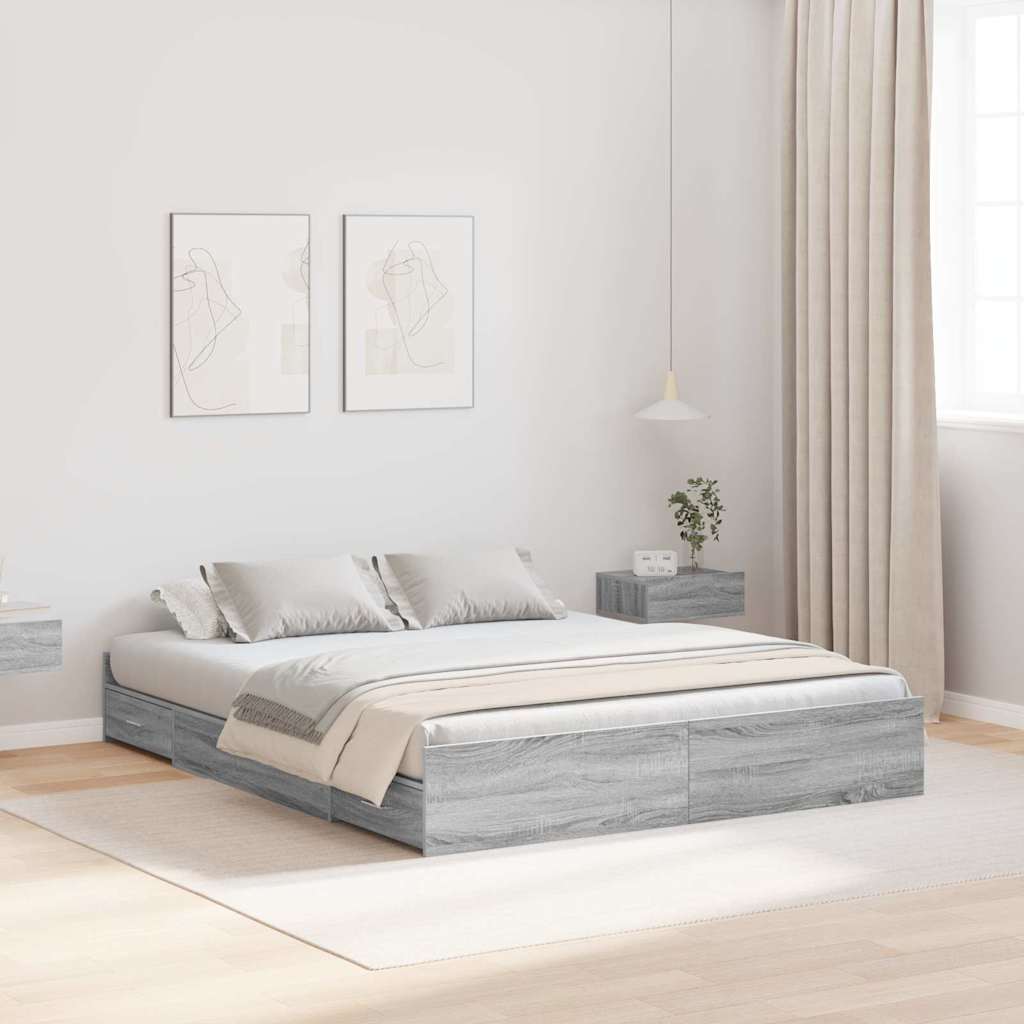 Krevet s ladicama Siva Sonoma 135 x 190 cm Konstruirano drvo