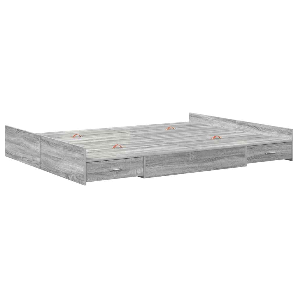 Krevet s ladicama Siva Sonoma 135 x 190 cm Konstruirano drvo