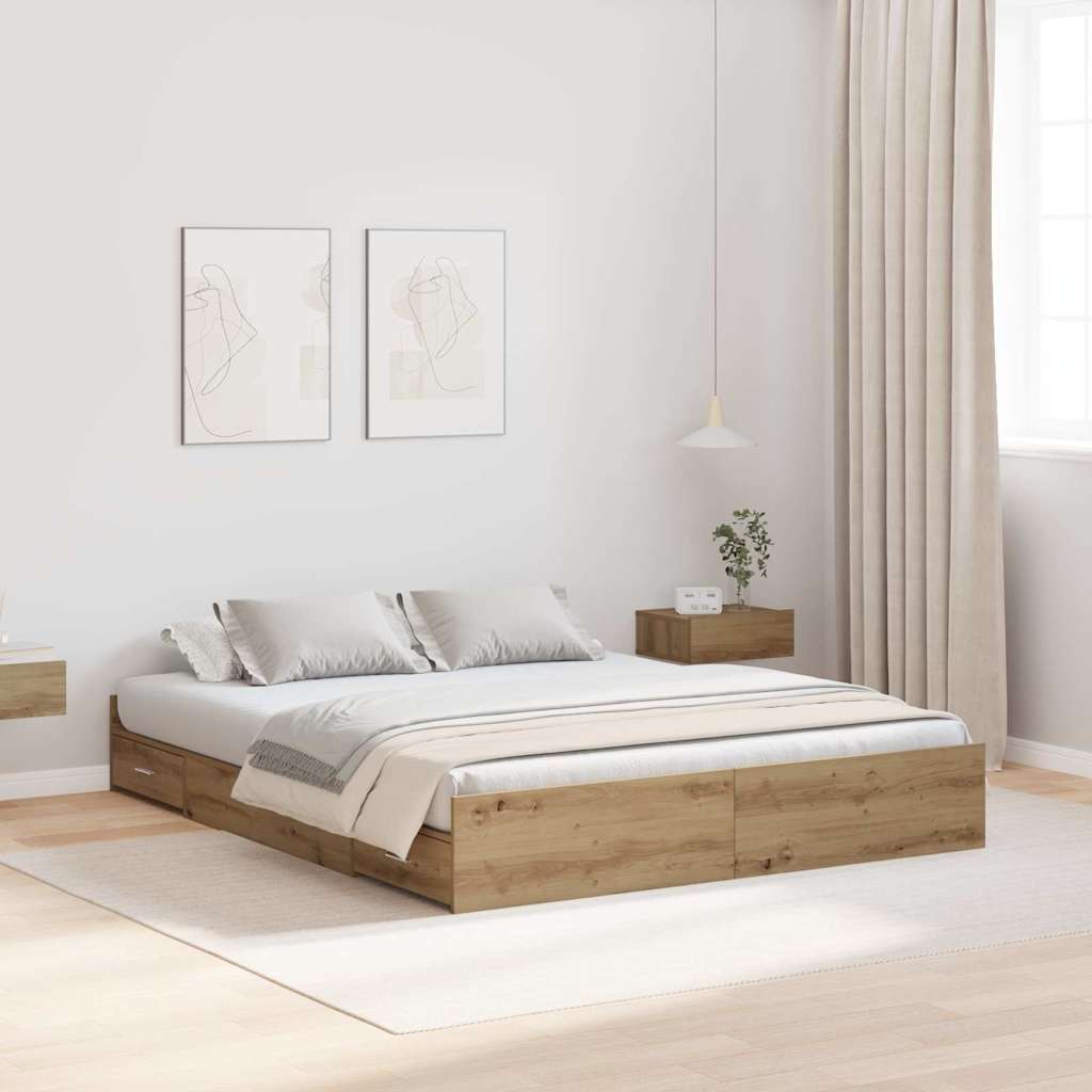 Krevet s ladicama s uzglavljem Umjetnički hrast 135 x 190 cm