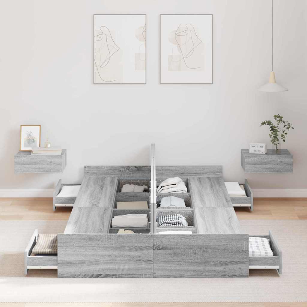 Krevet s ladicama Siva Sonoma 120 x 190 cm Konstruirano drvo