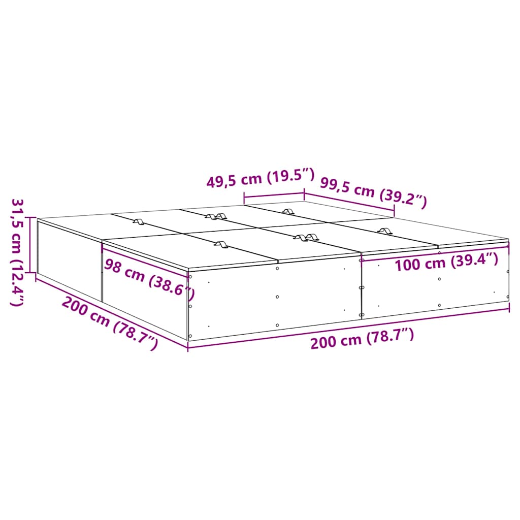 Krevet s ladicama Betonski sivi 200 x 200 cm Konstruirano drvo