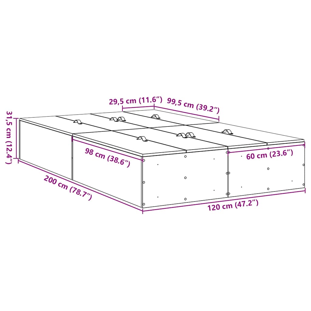 Krevet s ladicama Siva Sonoma 120 x 200 cm Konstruirano drvo