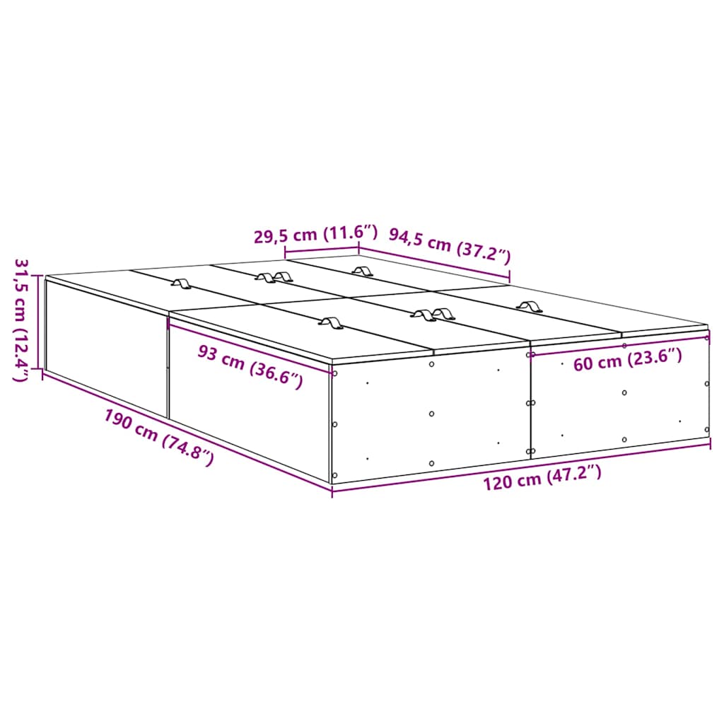 Krevet s ladicama Siva Sonoma 120 x 190 cm Konstruirano drvo