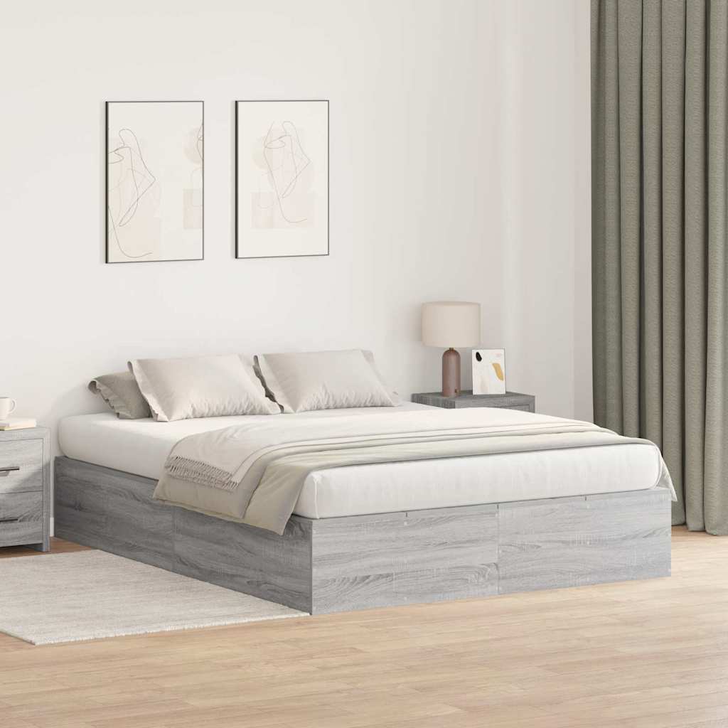 Krevet s ladicama Siva Sonoma 140 x 190 cm Konstruirano drvo