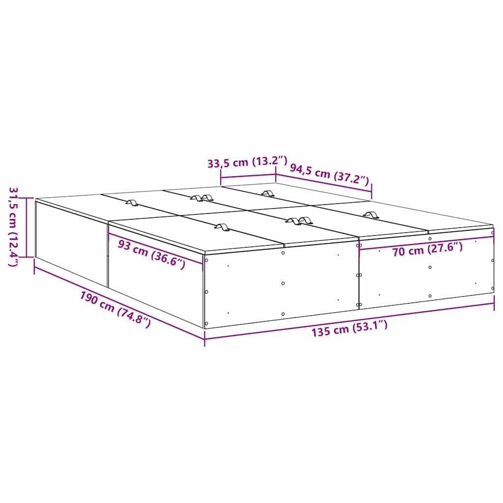 Krevet s ladicama Staro drvo 135 x 190 cm Konstruirano drvo