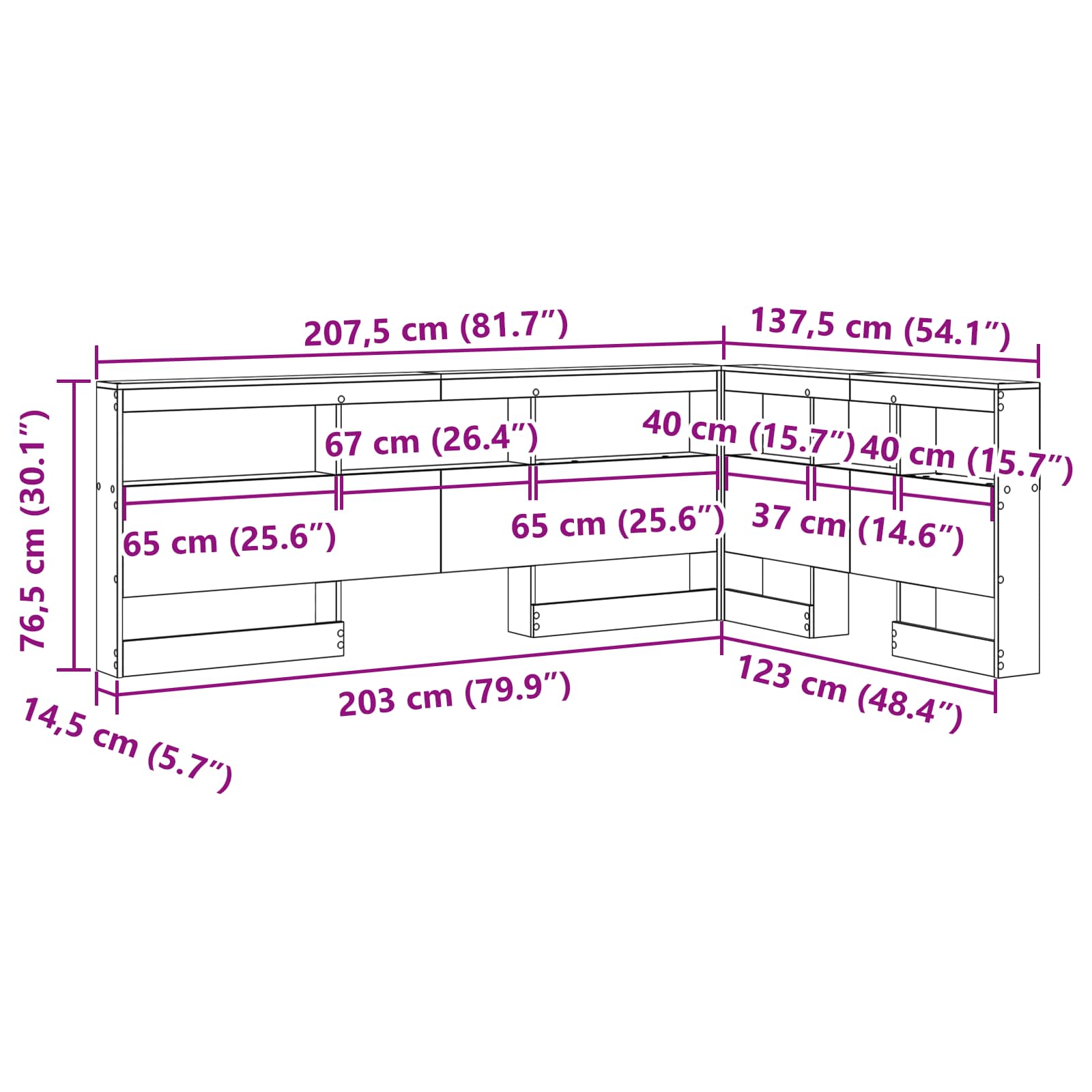 Skladišno uzglavlje Sonoma hrast 207,5 x 137,5 x 76,5 cm