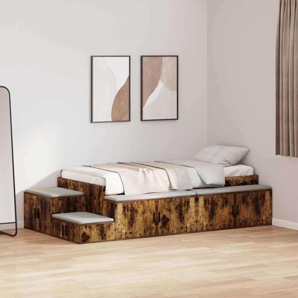 Krevet s ladicama Dimljeni hrast 100 cm Konstruirano drvo