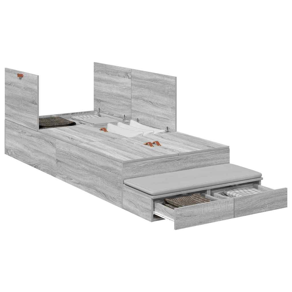 Krevet s ladicama Siva Sonoma 80 cm Konstruirano drvo