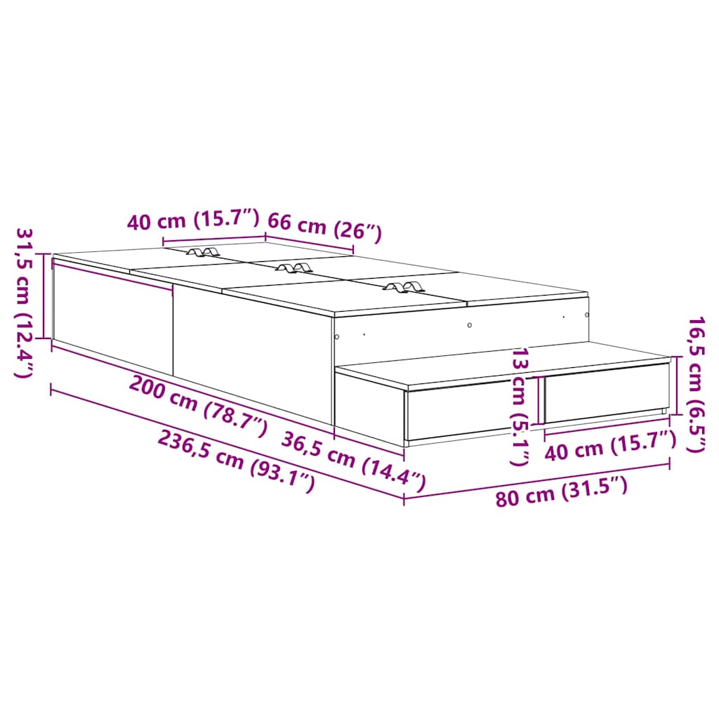 Krevet s ladicama Siva Sonoma 80 cm Konstruirano drvo