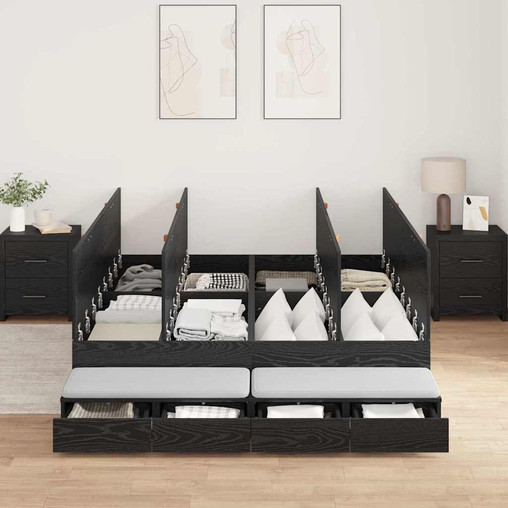 Krevet s ladicama Crni hrast 150 cm Konstruirano drvo