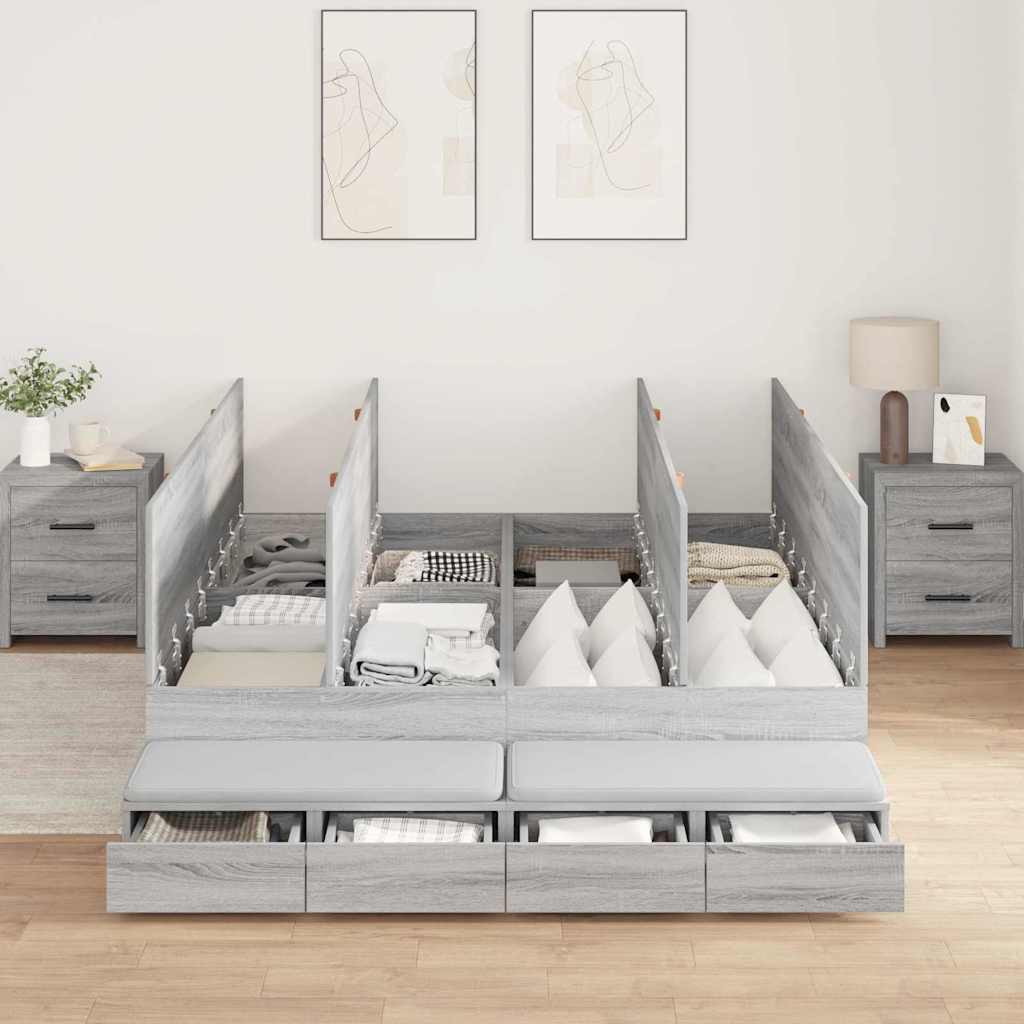 Krevet s ladicama Siva Sonoma 150 cm Konstruirano drvo