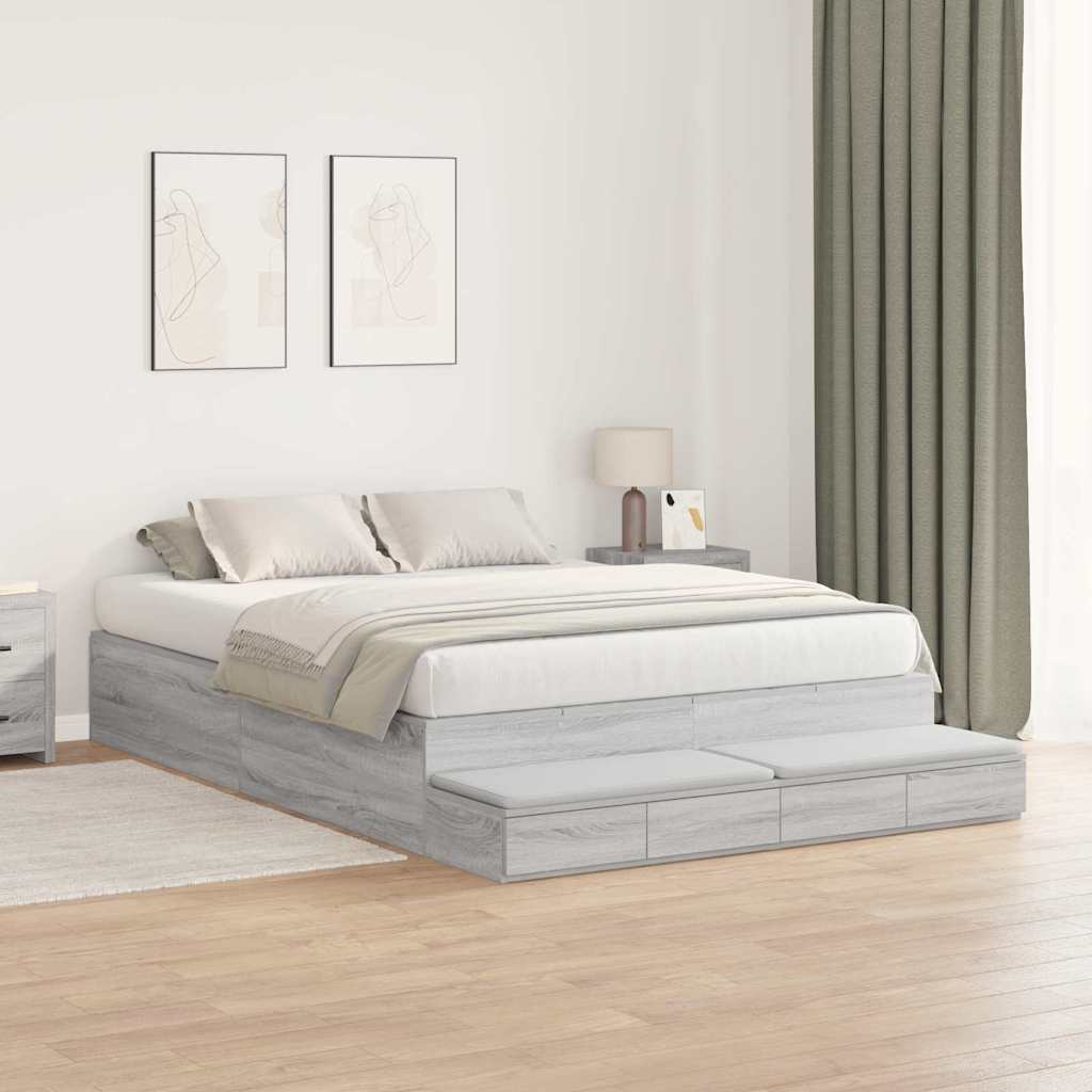 Krevet s ladicama Siva Sonoma 150 cm Konstruirano drvo