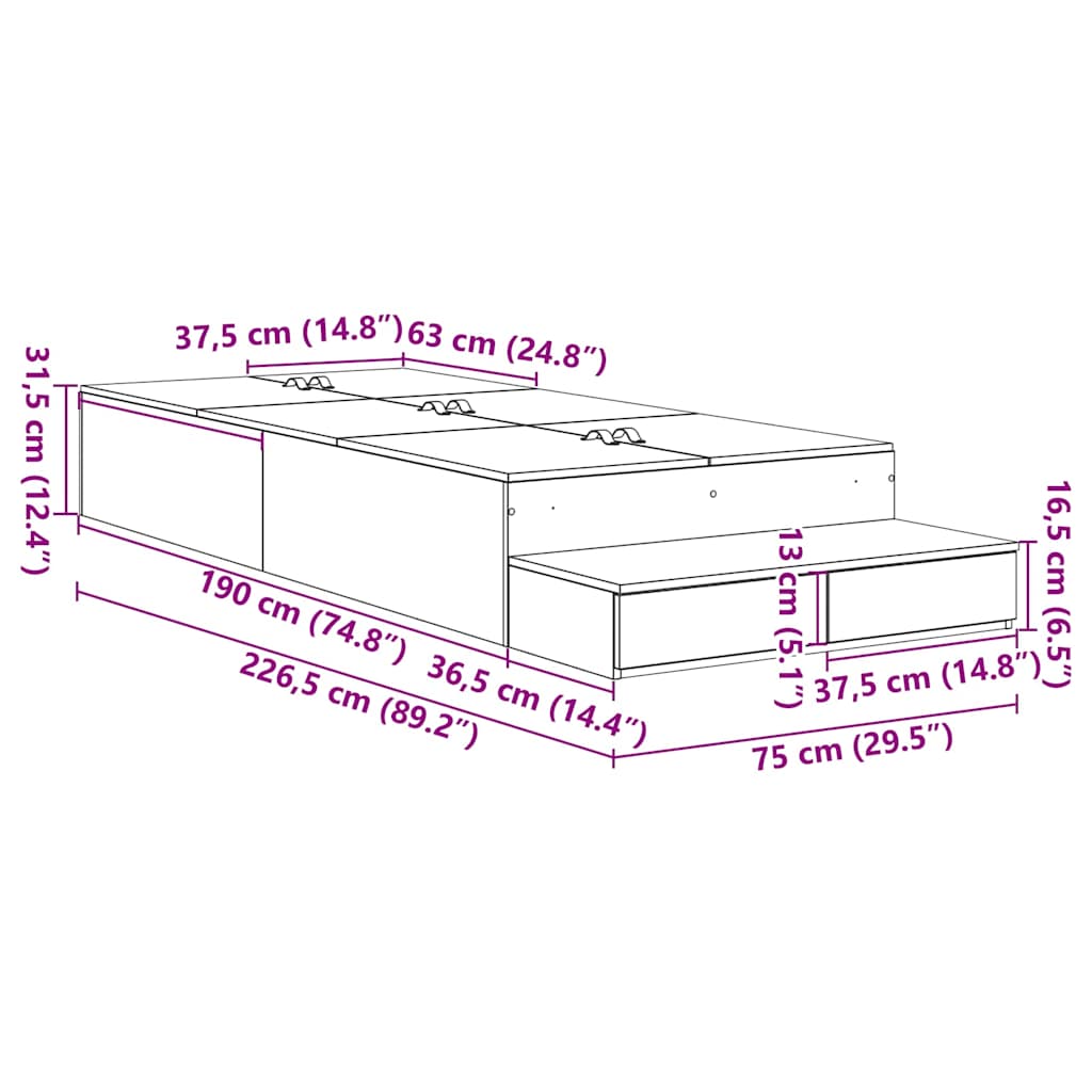 Krevet s ladicama Siva Sonoma 75 cm Konstruirano drvo