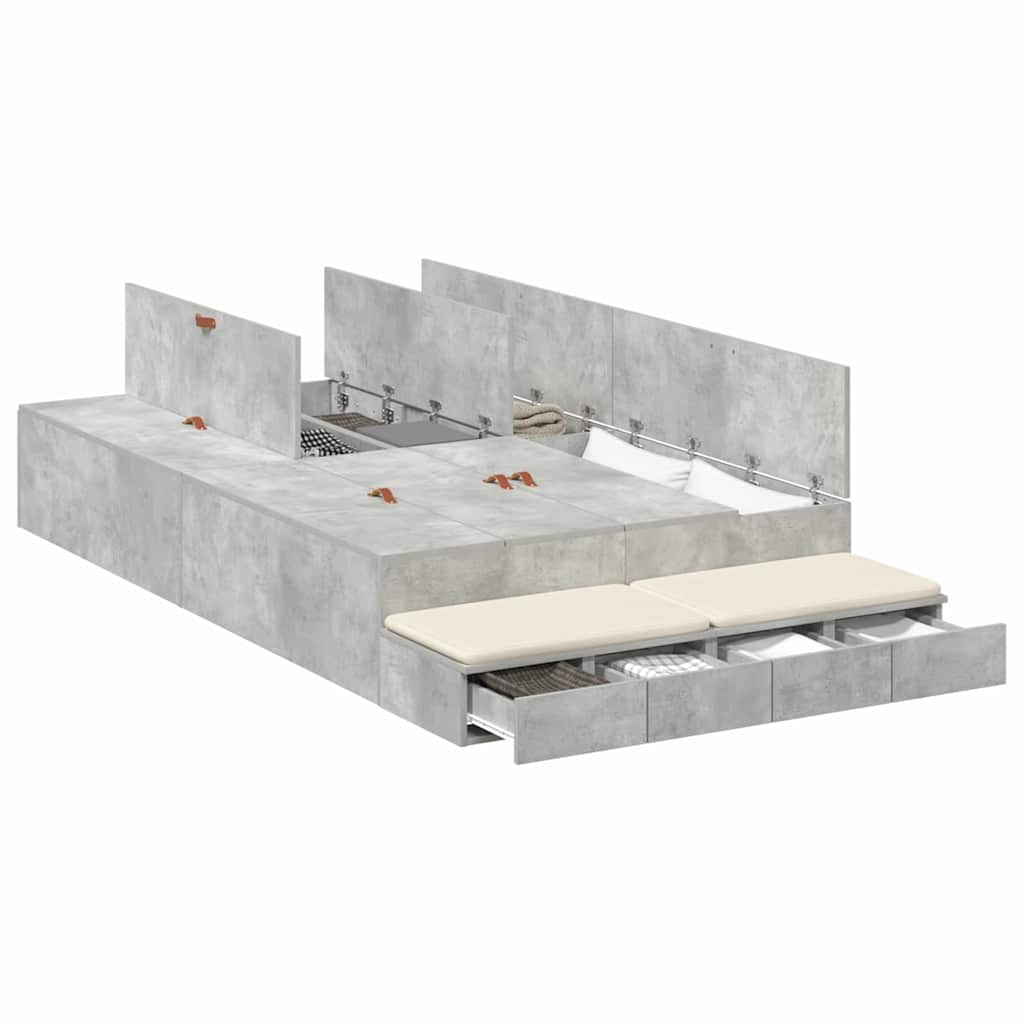 Krevet s ladicama Betonski sivi 120 cm Konstruirano drvo