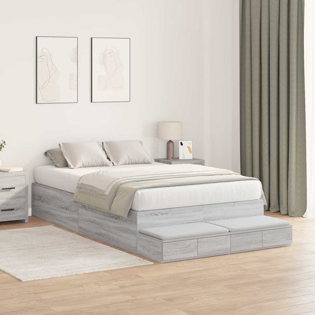Krevet s ladicama Siva Sonoma 120 cm Konstruirano drvo