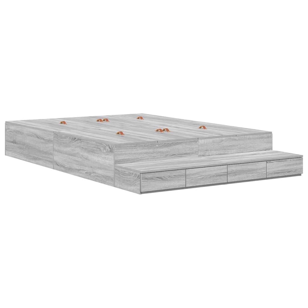 Krevet s ladicama Siva Sonoma 140 cm Konstruirano drvo