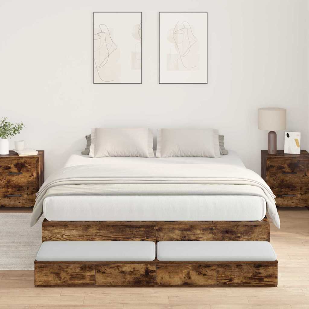 Krevet s ladicama Dimljeni hrast 135 cm Konstruirano drvo