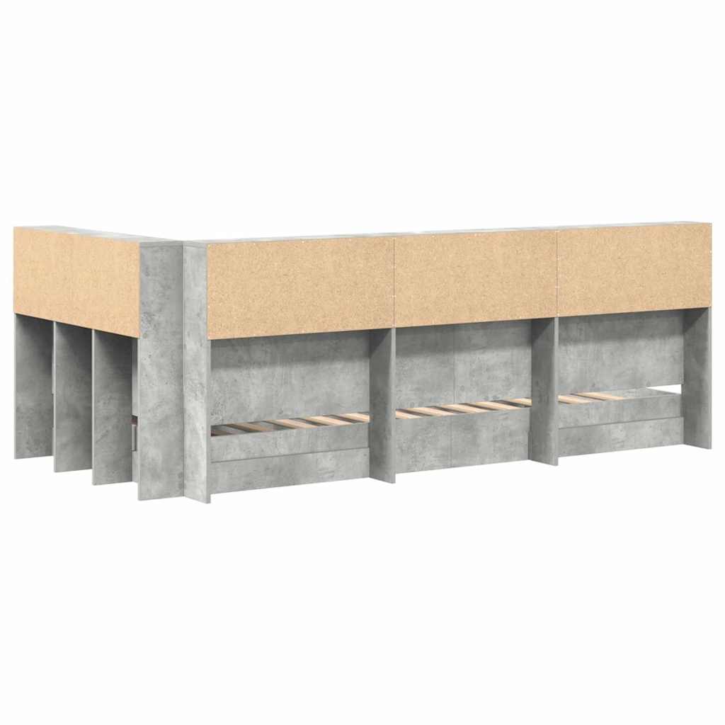 Krevet s policama Betonski sivi 75 x 190 cm Konstruirano drvo