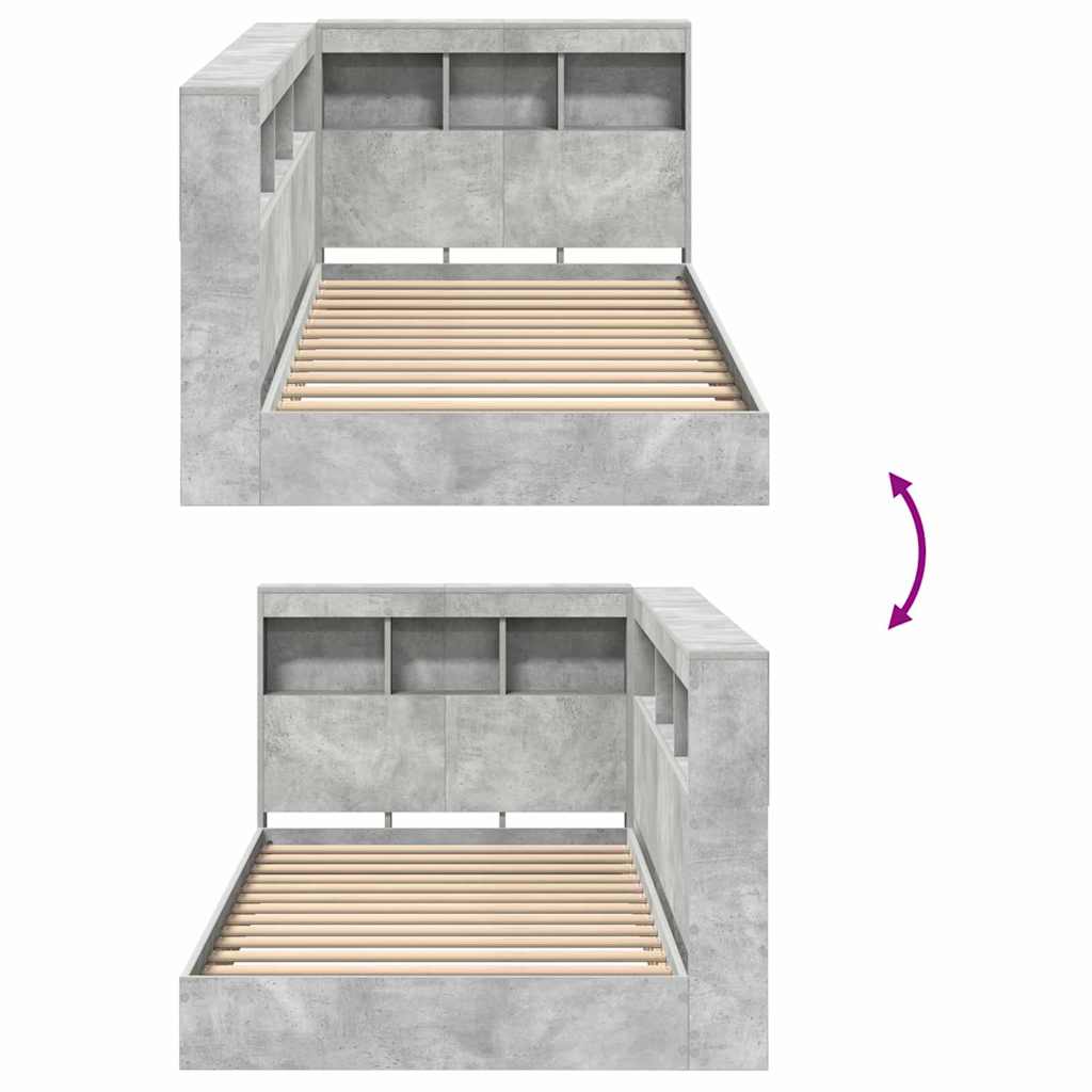 Krevet s policama Betonski sivi 75 x 190 cm Konstruirano drvo