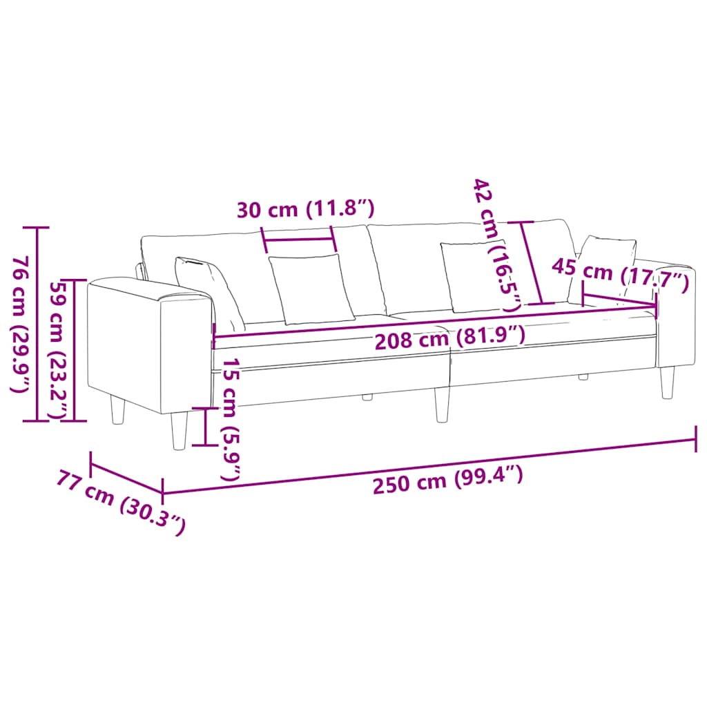 Sofa Žuta 250 x 77 x 76 cm Baršun