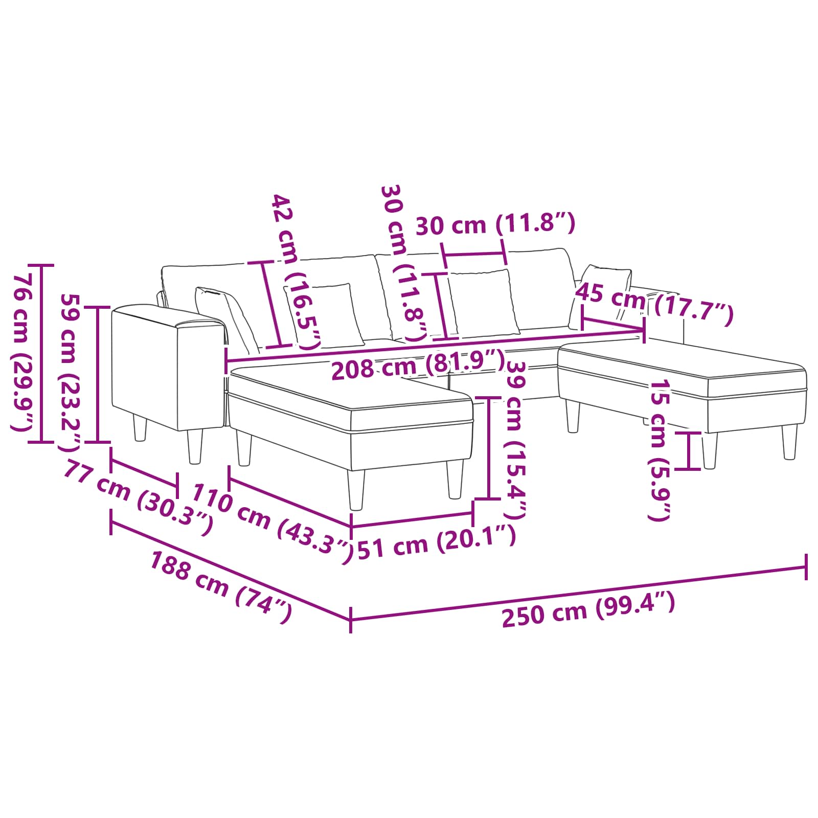 Sofa s jastukom 3 pcs Sivo-smeđa tkanina